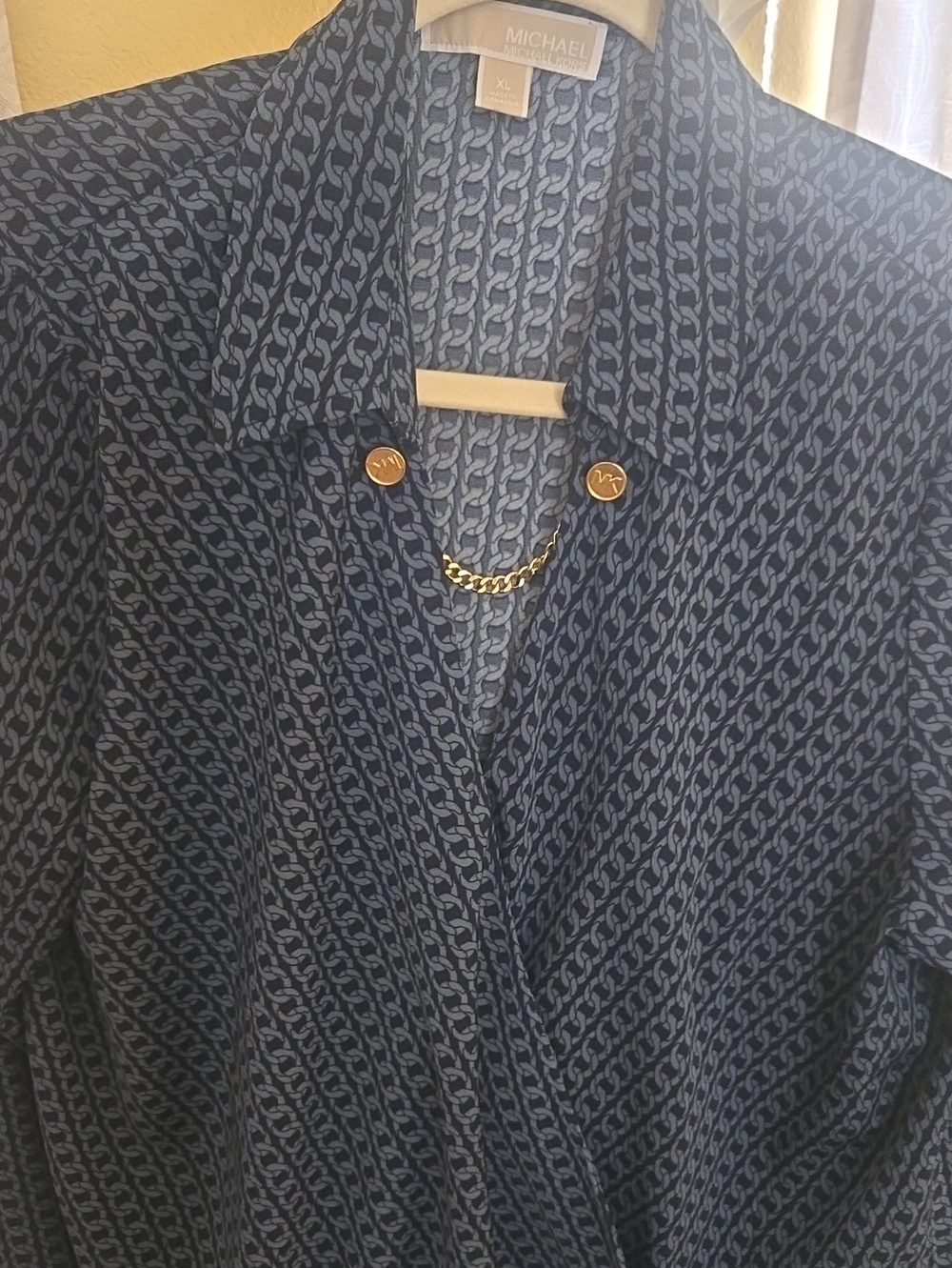 MICHAEL Michael Kors Navy Patterned Chain-Accent Blouse